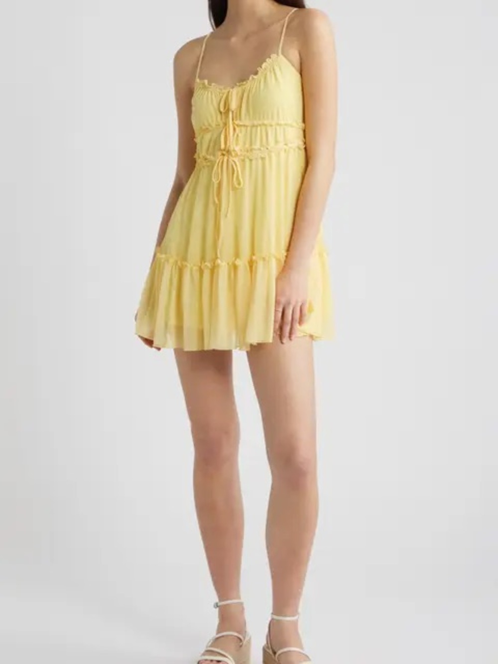 NWT!! bp (Nordstrom) Yellow Ruffled Tie-front Mesh Babydoll Dress